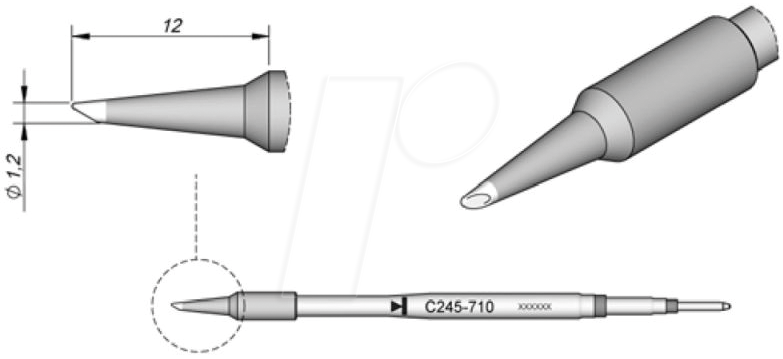 JBC C245710 - Lötspitze C245, Rundform, C245710/Ø 1,2 mm, abgeschrägt