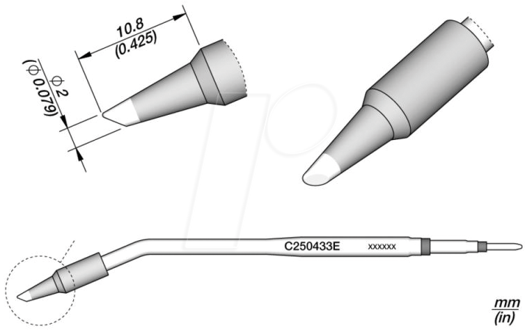 JBC C250433E - Lötspitze C250, Rundform, C250433E/Ø 2.0 mm, abgeschrägt