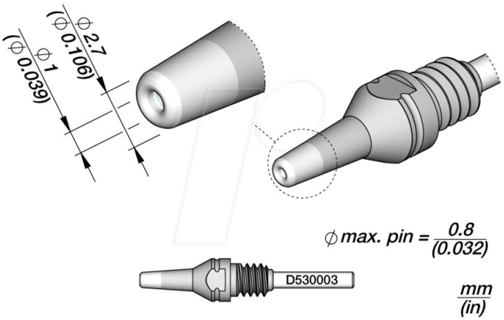 JBC D530003 - Entlötspitze D530, D530003/1.0 mm, 2.7 mm, Pincleaning