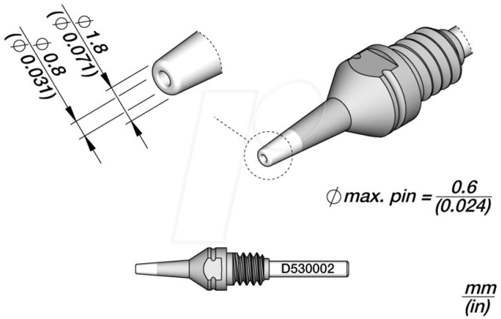 JBC D530002 - Entlötspitze D530, D530002/0.8 mm, 1.8 mm, Pincleaning