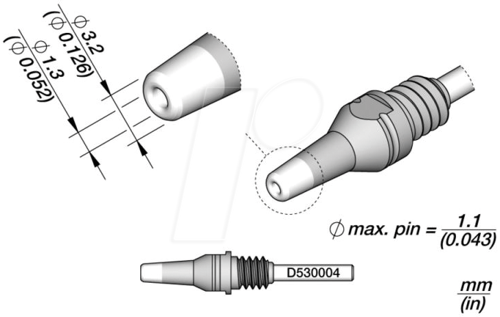 JBC D530004 - Entlötspitze D530, D530004/1.3 mm, 3.2 mm, Pincleaning