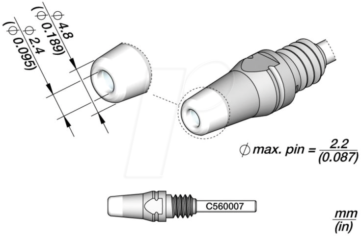 JBC D530007 - Entlötspitze D530, D530007/2.4 mm, 4.8 mm, Pincleaning