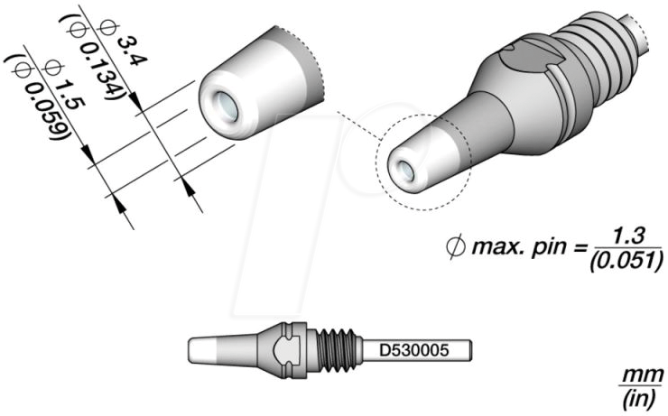 JBC D530005 - Entlötspitze D530, D530005/1.5 mm, 3.4 mm, Pincleaning
