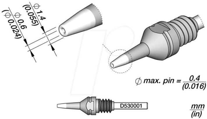 JBC D530001 - Entlötspitze D530, D530001/Ø 0.6 mm, 1.4 mm, Pincleaning