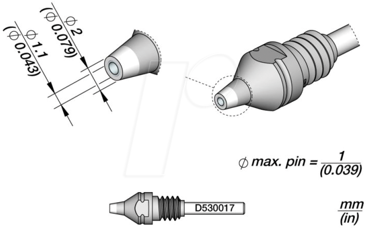 JBC D530017 - Entlötspitze D530, D530017/1.1 mm, 2.0 mm, Pincleaning