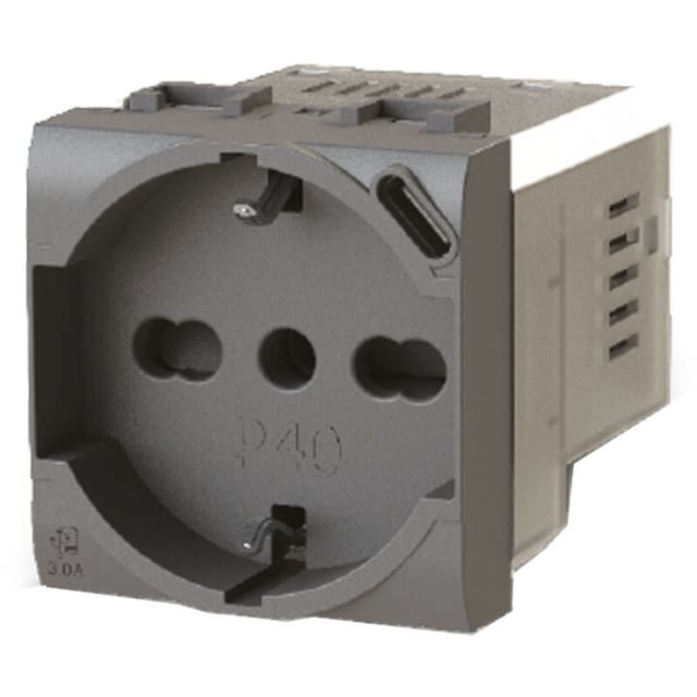 4 Box - 4box P40 Zweipolig Und Schuko-steckdose Mit Usb 3.0a Vimar Arke Grau 4b.v19.p40.usb