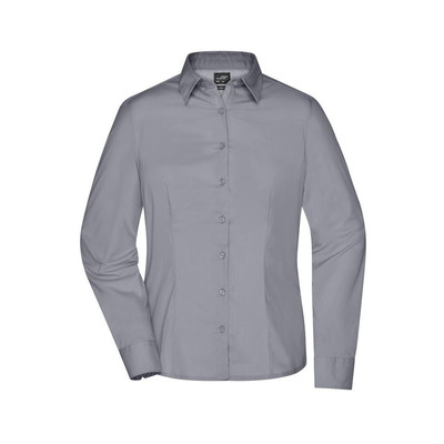 Damen Langarm Business Bluse JN641, stahl-grau, Größe M