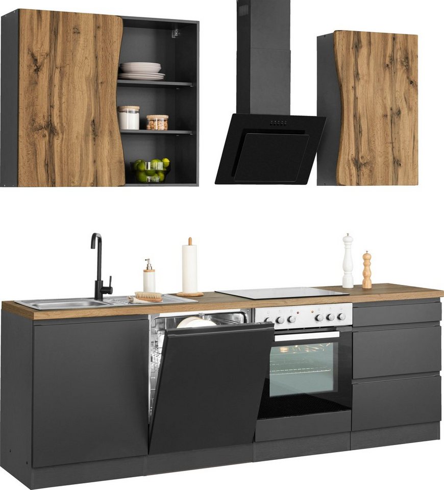KOCHSTATION Küchenzeile KS-Bruneck, 240cm breit, wahlweise mit oder ohne E-Geräte, hochwertige MDF-Fronten Bild 3