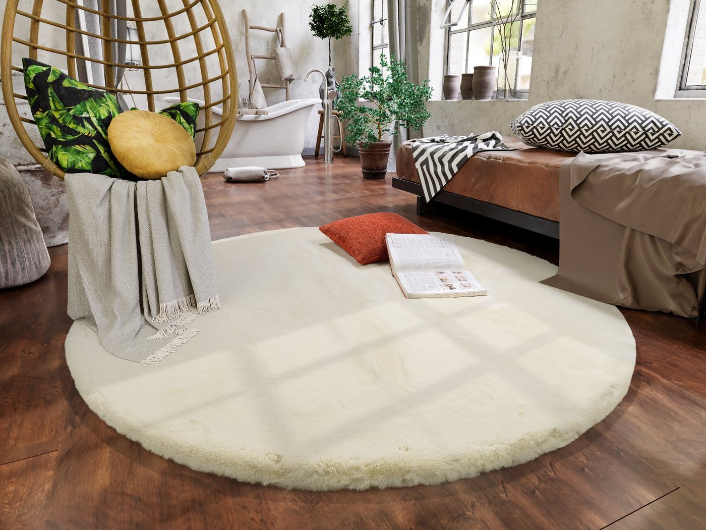 OCI DIE TEPPICHMARKE Hochflor-Teppich ALISSA, Fell Haptik, rund, Höhe: 38 mm, Kuschelig softer weicher Flor, Kaninchen Fell Haptik, getuftet Bild 4