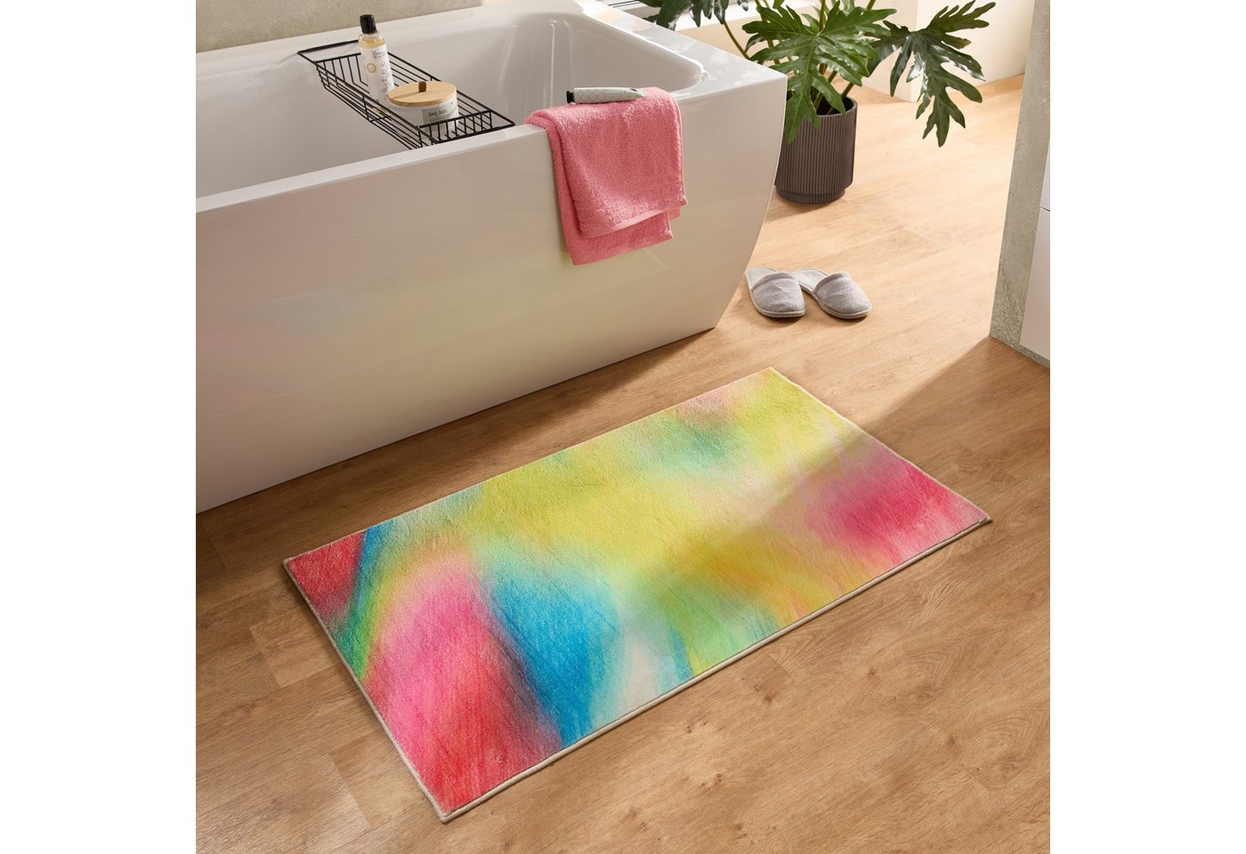 Gino Falcone Badematte Ariella GF-153, Höhe 7 mm, rutschhemmend beschichtet, fußbodenheizungsgeeignet, Polyester, rechteckig, Badteppich, bedruckt, modernes Design, Farbverlauf, weich & kuschelig Bild 2