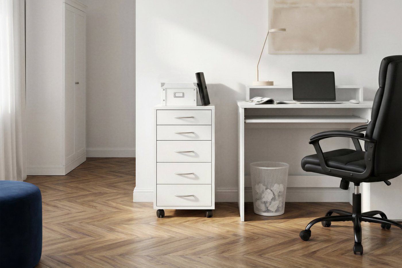 FMD Rollcontainer Freddy, Büroaufbwahrung mit 5 Schubkästen auf Rollen, Höhe 63 cm