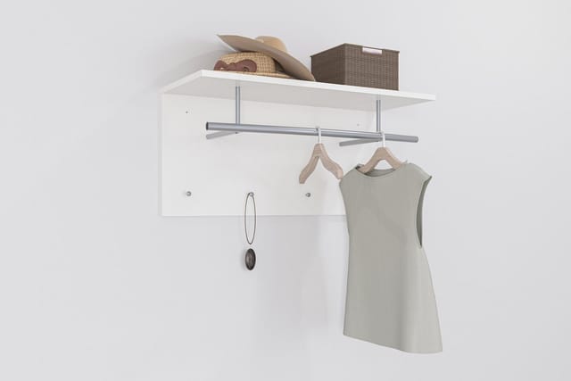FMD Garderobenpaneel Spot, Wandgarderobe mit Kleiderstange, Ablage und vier Haken, Breite 72 cm