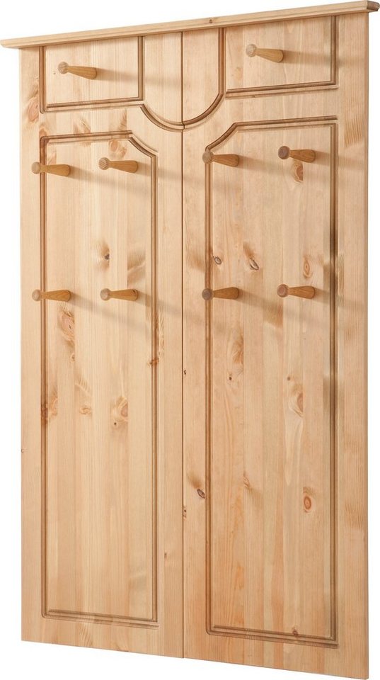 OTTO home Garderobenpaneel Klera, mit dekorativen Fräsungen, Kiefer, Landhausstil (Made in Europe), Mit 10 Kleiderhaken, aus massiver Kiefer