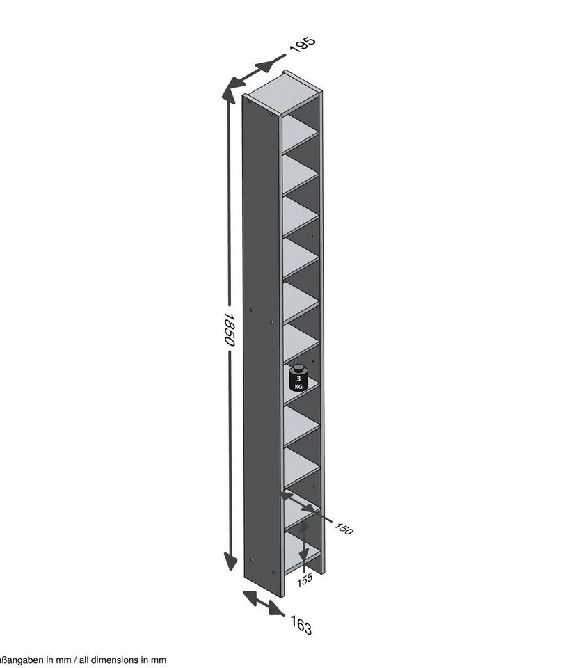 FMD Standregal Hallo 2, Schmales Medienregal mit 11 Fächern, Breite 19,5 cm Bild 3