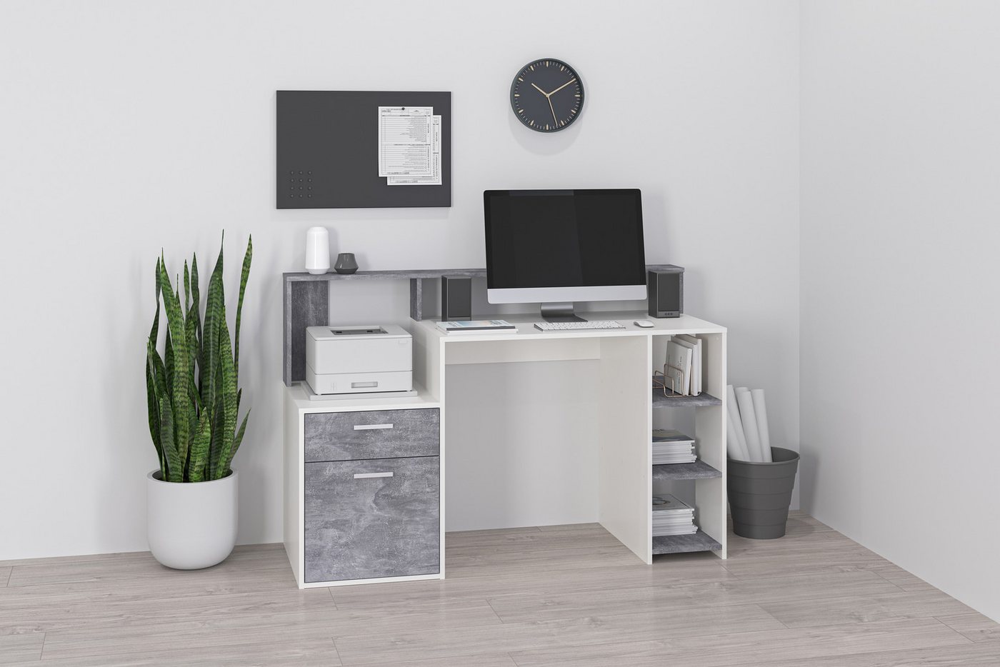 FMD Regal-Schreibtisch Bolton, Schreibtisch mit Stauraum und Ablage, offene Fächer, Breite 138,5 cm