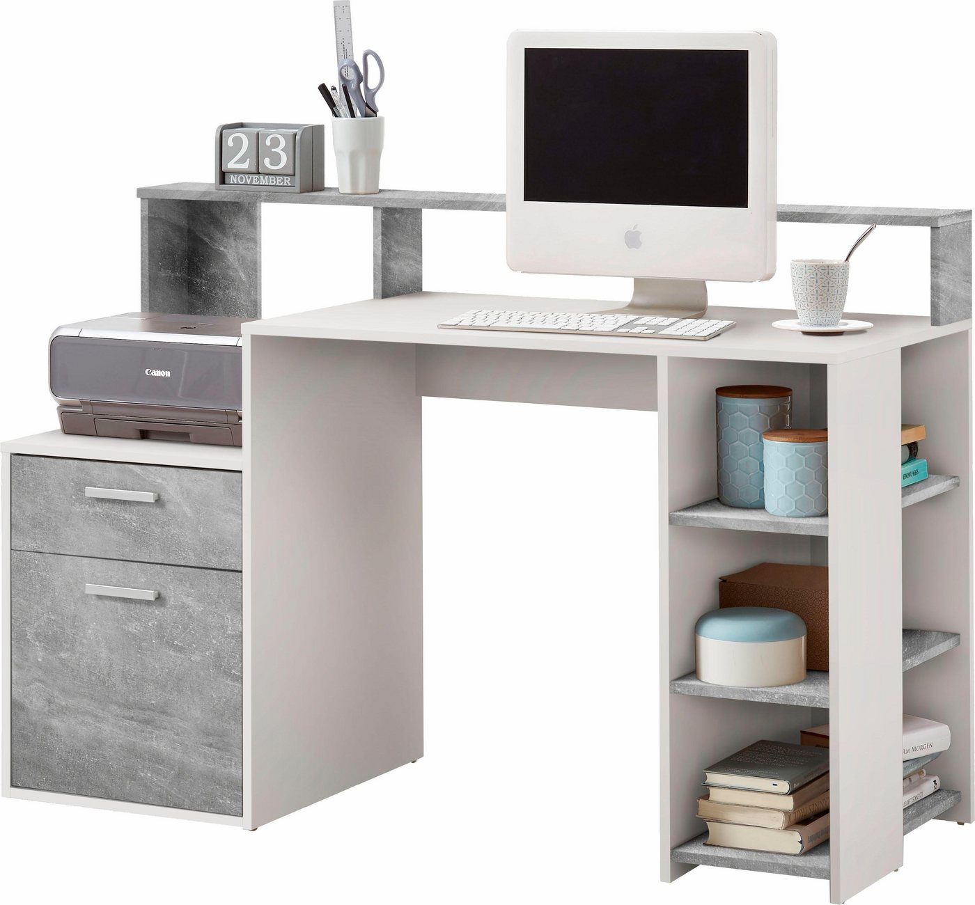 FMD Regal-Schreibtisch Bolton, Schreibtisch mit Stauraum und Ablage, offene Fächer, Breite 138,5 cm Bild 3