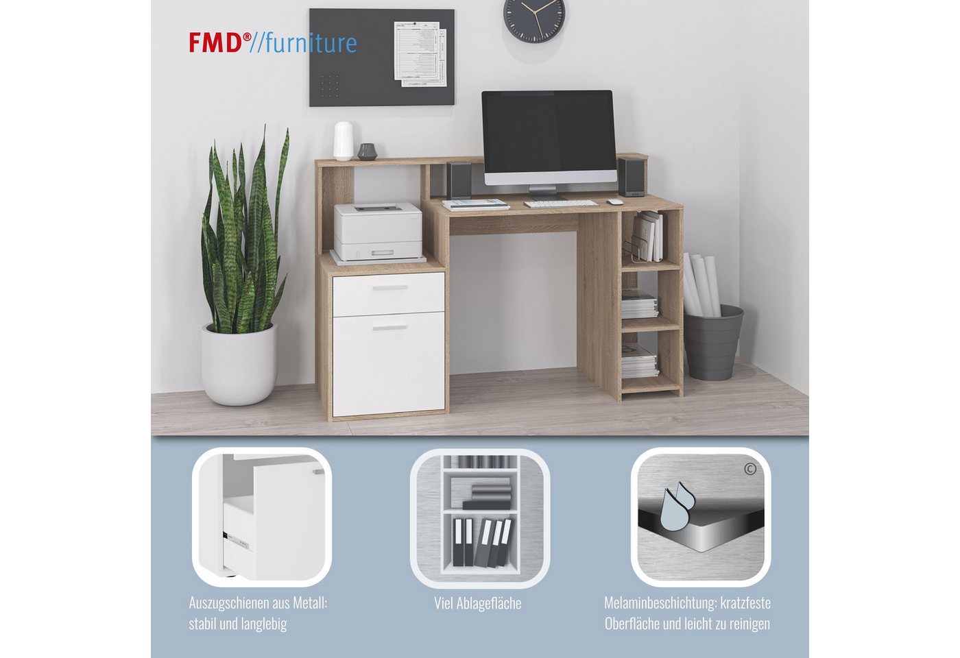 FMD Regal-Schreibtisch Bolton, Schreibtisch mit Stauraum und Ablage, offene Fächer, Breite 138,5 cm Bild 5