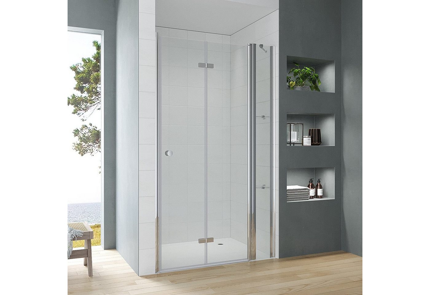 AQUABATOS Dusch-Falttür Begehbare Dusche faltbar Duschtür in Nische mit Festteil Nischentür, 110x187 cm, Einscheiben-Sicherheitsglas (ESG) 5 mm Bild 5