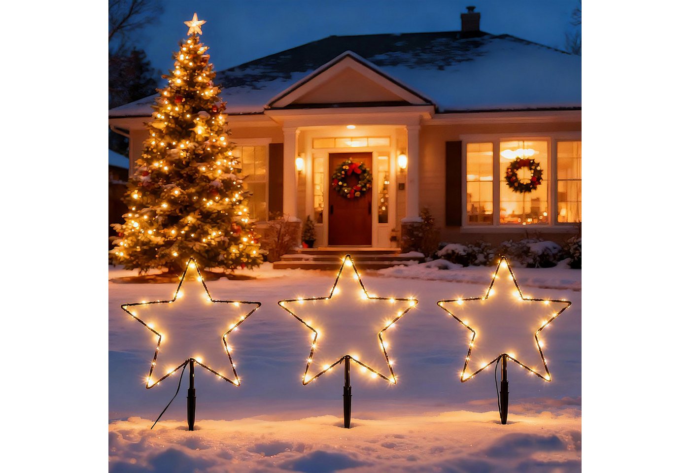 Salcar LED-Lichterkette LED Leuchtstäbe Stern Garten LED Leuchtstern 3 Stück/ 6 Stück Warmweiß, 30cm 3er Sterne LED Bild 5