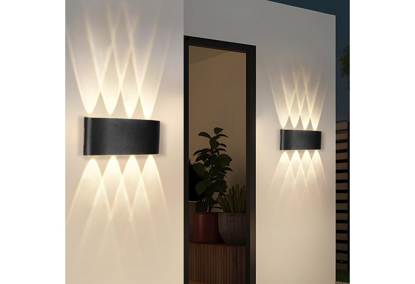Nettlife LED Wandleuchte Innen Aussen Wandlampe Schwarz 5W 2ER, LED fest integriert, Warmweiß, Flur Wohnzimmer Schlafzimmer Bild 3