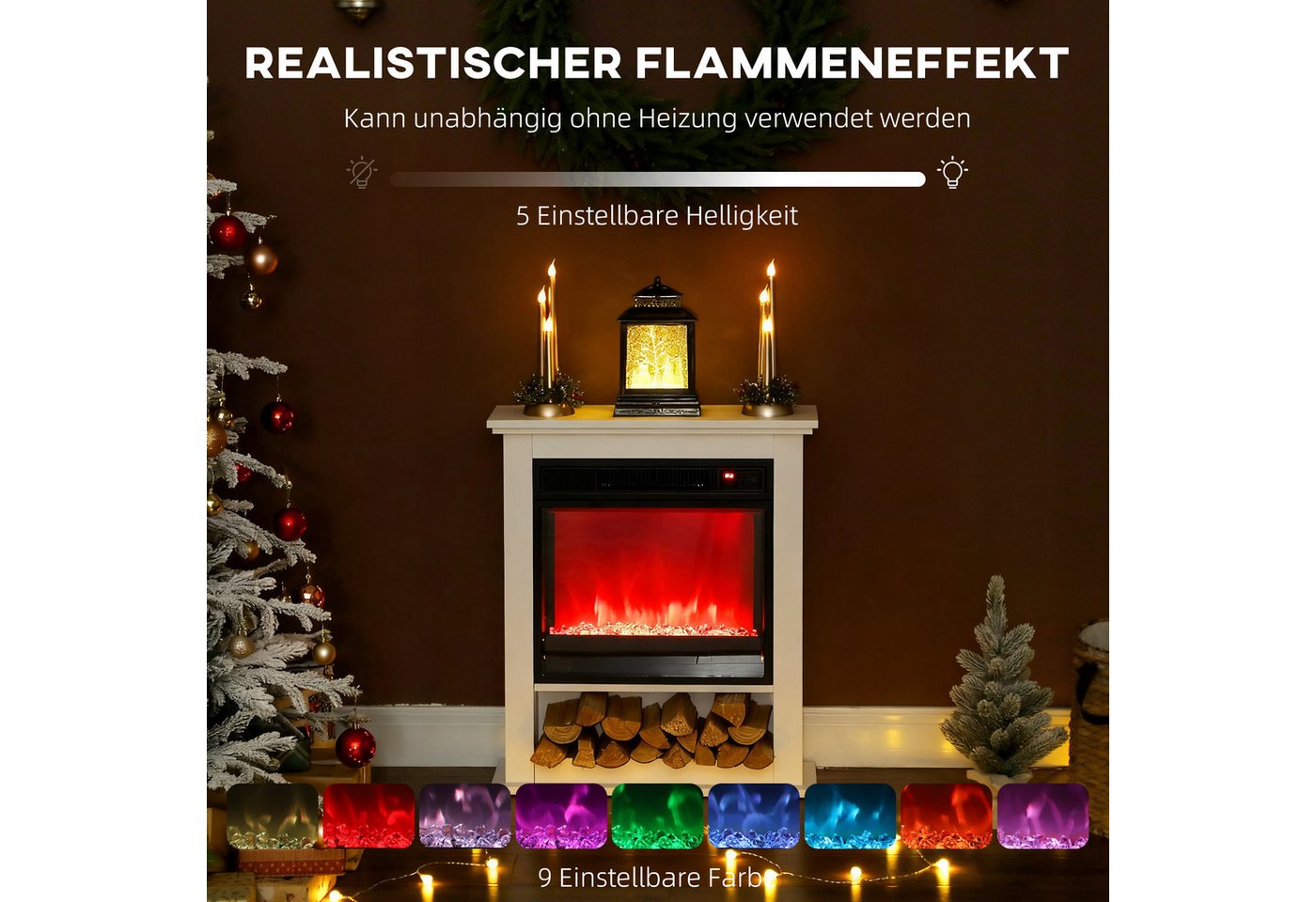HOMCOM Elektrokamin mit Heizung 1800 W, Überhitzungsschutz, Weiß Bild 3