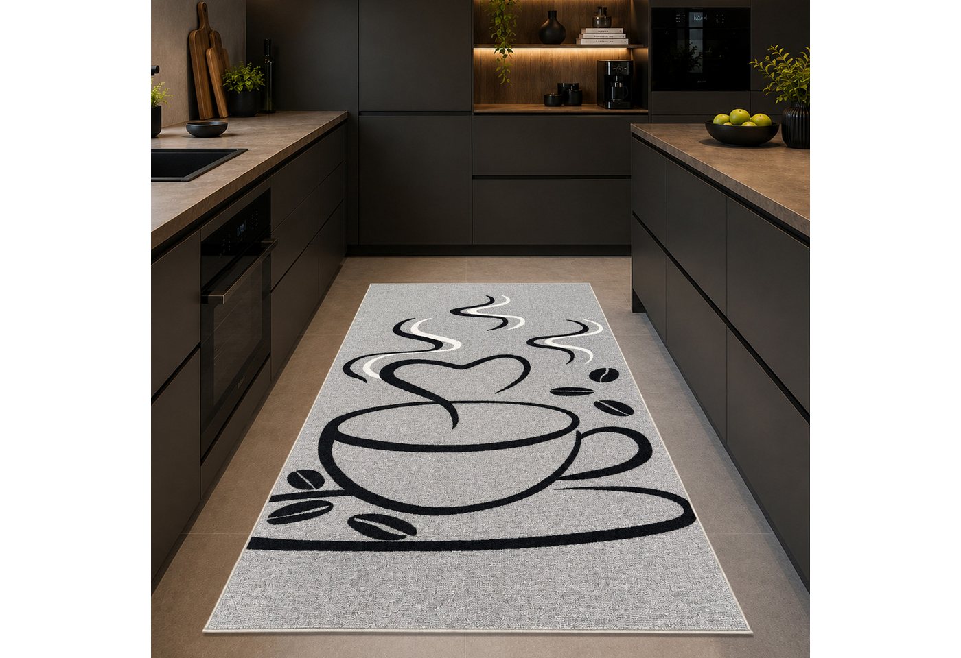 TeppichHome24 Teppich Robsuter Küchenläufer, rechteckig, Höhe: 4 mm, grafisches Küchenmotiv, gummierte rutschfeste Rückseite