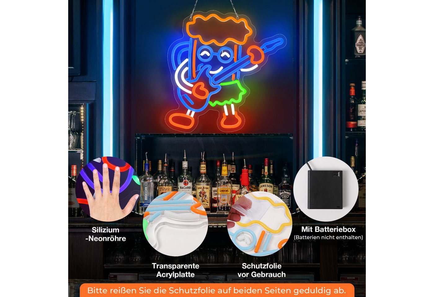 Laybasic Nachtlicht Beer Neon Schilder, 6 Helligkeit Einstellen, USB Batterie Gepierct, 35.5×36cm,für Club Party Spielzimmer Bild 5