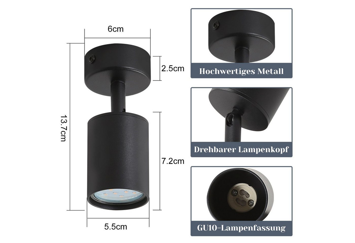 ZMH LED Deckenstrahler GU10 Deckenstrahler 350° drehbar – modern, für Flur & Wohnraum, LED fest integriert, Modern Flurlampe Industrial Wandstrahler Schlafzimmer, 1/5/6 Flammig