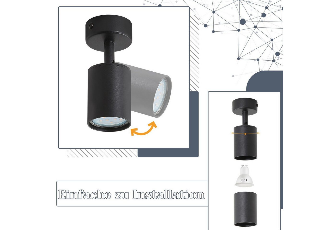 ZMH LED Deckenstrahler GU10 Deckenstrahler 350° drehbar – modern, für Flur & Wohnraum, LED fest integriert, Modern Flurlampe Industrial Wandstrahler Schlafzimmer, 1/5/6 Flammig Bild 3