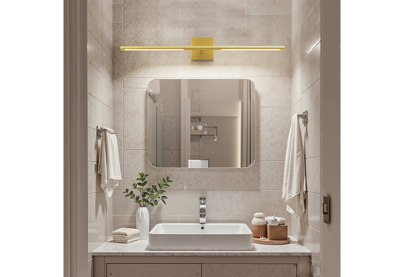 LOHAS-LED Wandleuchte Akku LED Wandleuchte Linear Gold 72 cm, 3 CCT dimmbar, Nachtlicht / Timer / Helligkeit anpassen, LED fest integriert, Warmweiß, Tagesweiß, Kaltweiß, Touch & Fernbedienung, 10000mAh Batterie