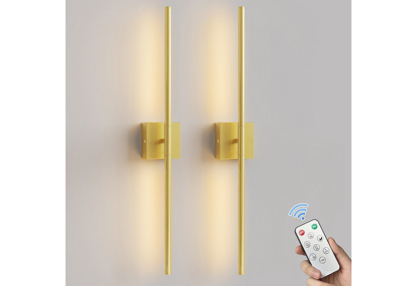 LOHAS-LED Wandleuchte Akku LED Wandleuchte Linear Gold 72 cm, 3 CCT dimmbar, Nachtlicht / Timer / Helligkeit anpassen, LED fest integriert, Warmweiß, Tagesweiß, Kaltweiß, Touch & Fernbedienung, 10000mAh Batterie Bild 4