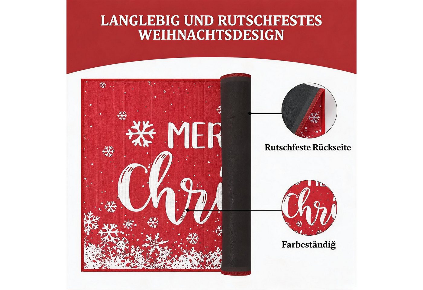GarveeMore Teppich GarveeMore Teppich Weihnachten Rot Teppich mit Schneeflocken, rechteckig, Höhe: 5 mm Bild 2