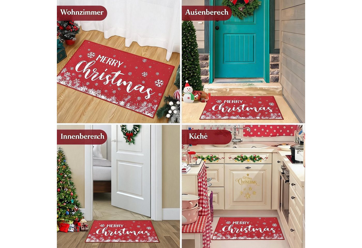 GarveeMore Teppich GarveeMore Teppich Weihnachten Rot Teppich mit Schneeflocken, rechteckig, Höhe: 5 mm Bild 4
