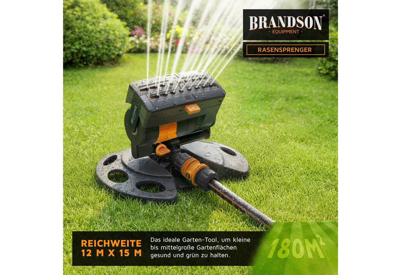 Brandson Viereckregner Garten Sprinkler, Oszillationsregner 16 Düsen, Rasensprenger rotierend, für Flächen bis 180 m², (1-St), Wasserstrahl stufenlos einstellbar, ¾“ Rasensprinkler für große Fläche Bild 4
