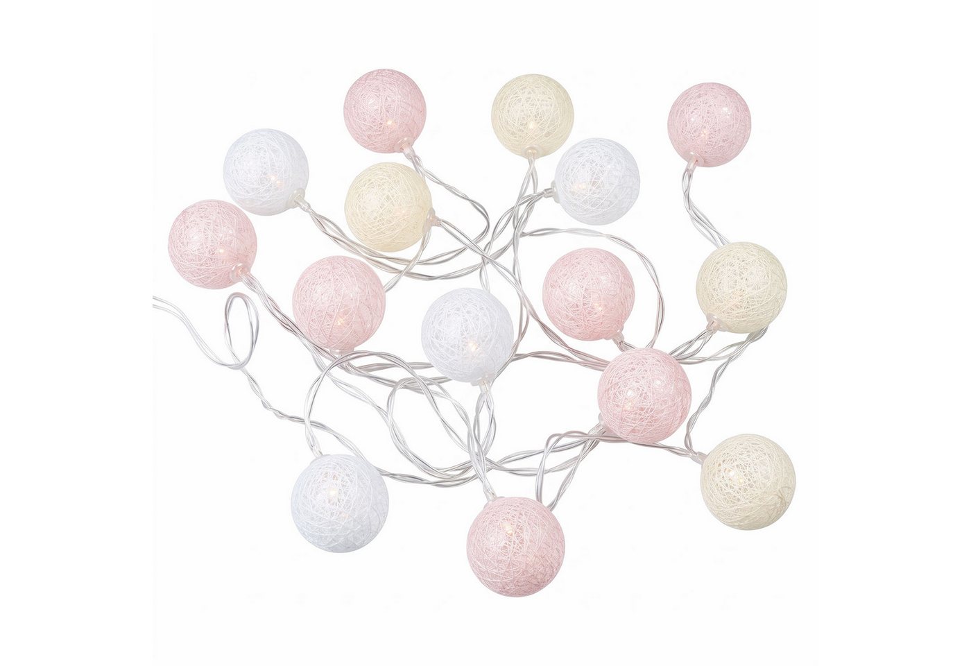 Levandeo® Lichterkette, LED Lichterkette Cotton Balls Beige Rosa Weiss Kinderzimmer Deko Bild 2
