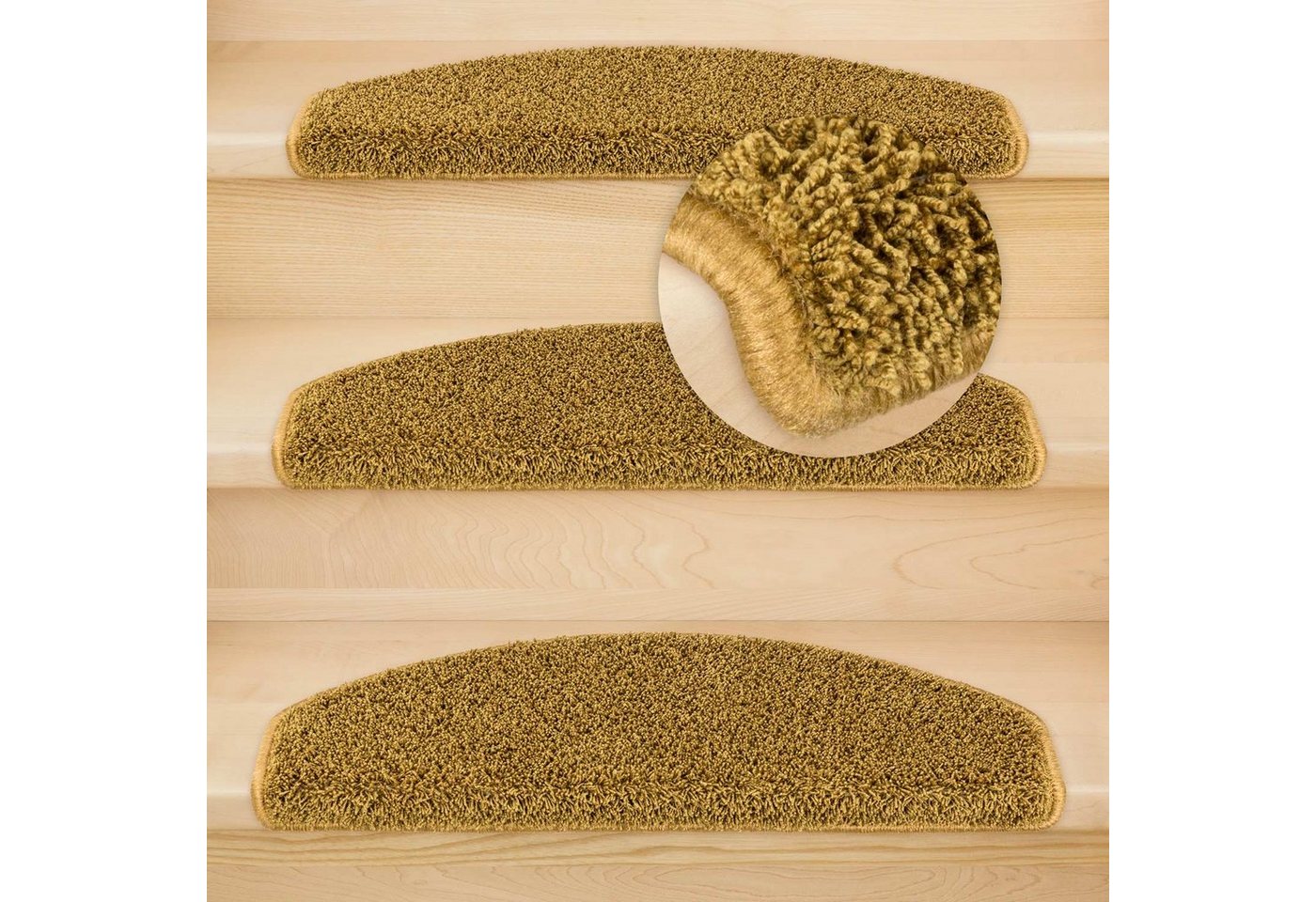 Metzker® Stufenmatte Shaggy Stufenmatten Emphoria Halbrund, Halbrund, Höhe: 15 mm, 15 Stück im Set - Ocker