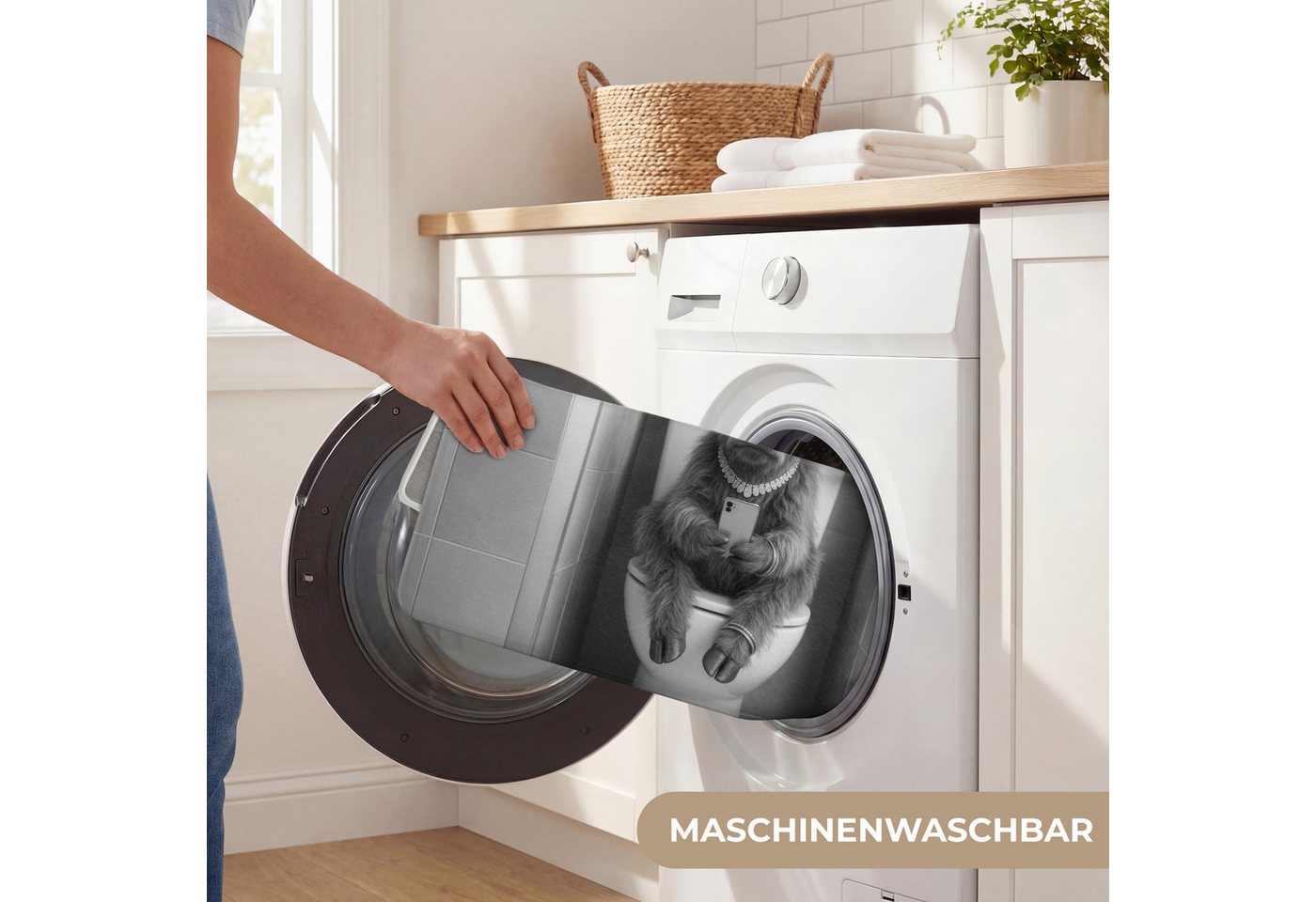 OnlyWow WC-Vorleger Taurus - Telefon - Toilette - Schwarz - Weiß, Höhe 10 mm, Polyester, Rechteckig, WC Teppich, Toilettenvorleger, Toilettenteppich, Badematte 60x40 cm