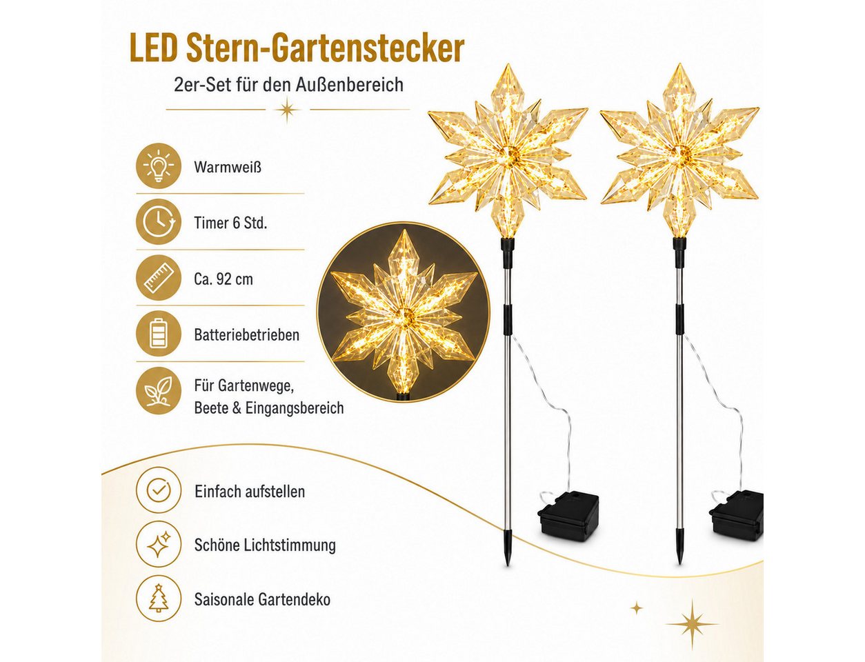Weltbild Gartenstecker LED Gartenstecker Shiny Stars 2er-Set Sternenlicht Gartenbeleuchtung Solar Deko Außenbeleuchtung Lichterdeko Garten Terrasse Balkon Bild 3