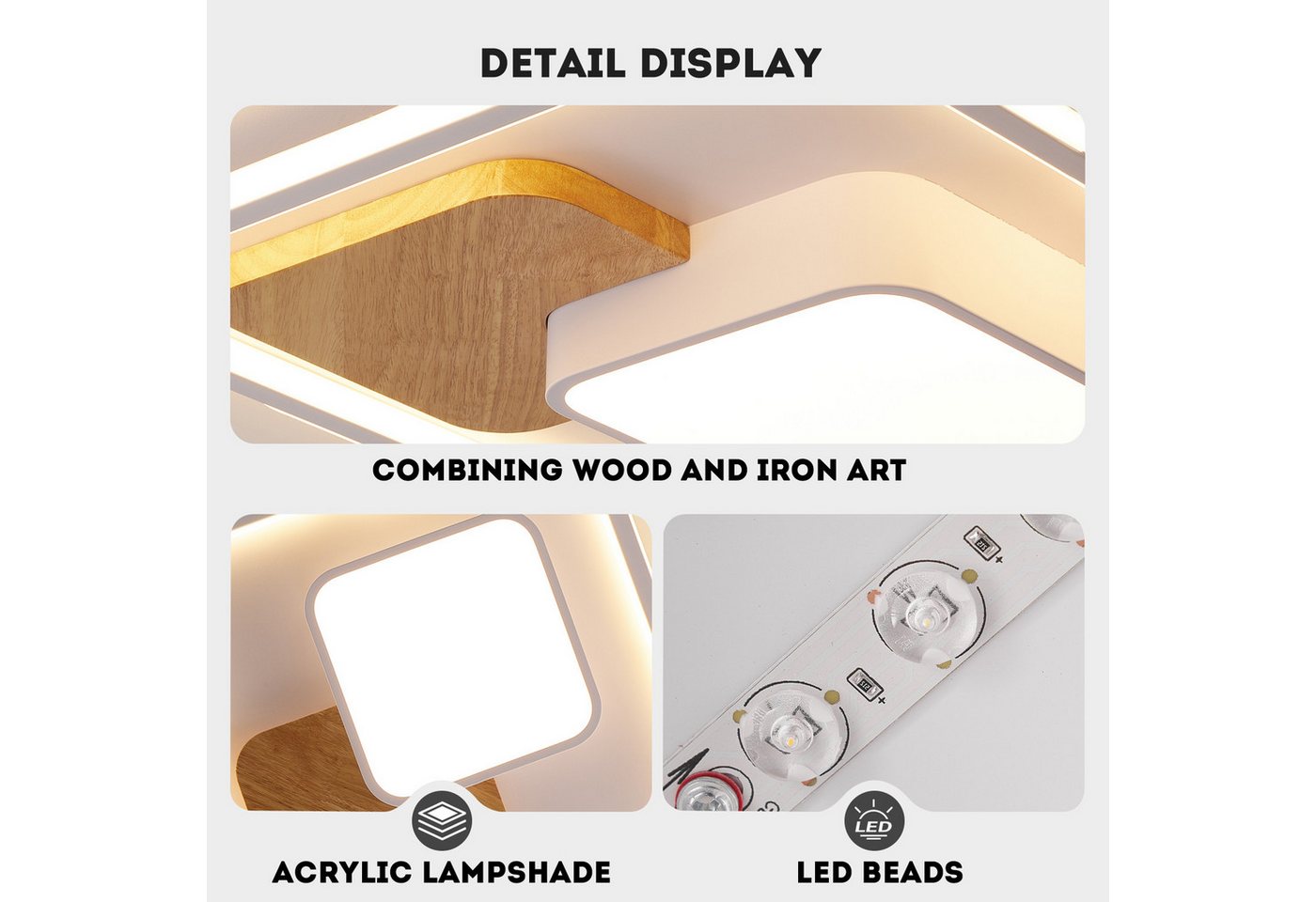 style home Deckenleuchte LED Deckenlampe dimmbar mit Fernbedienung, 90W-Ø50cm, LED fest integriert, Warmweiß bis Kaltweiß 3000K-6000K, Ø50x4cm, rund Leuchte für Wohnzimmer Schlafzimmer Küche Büro, Holz Bild 4