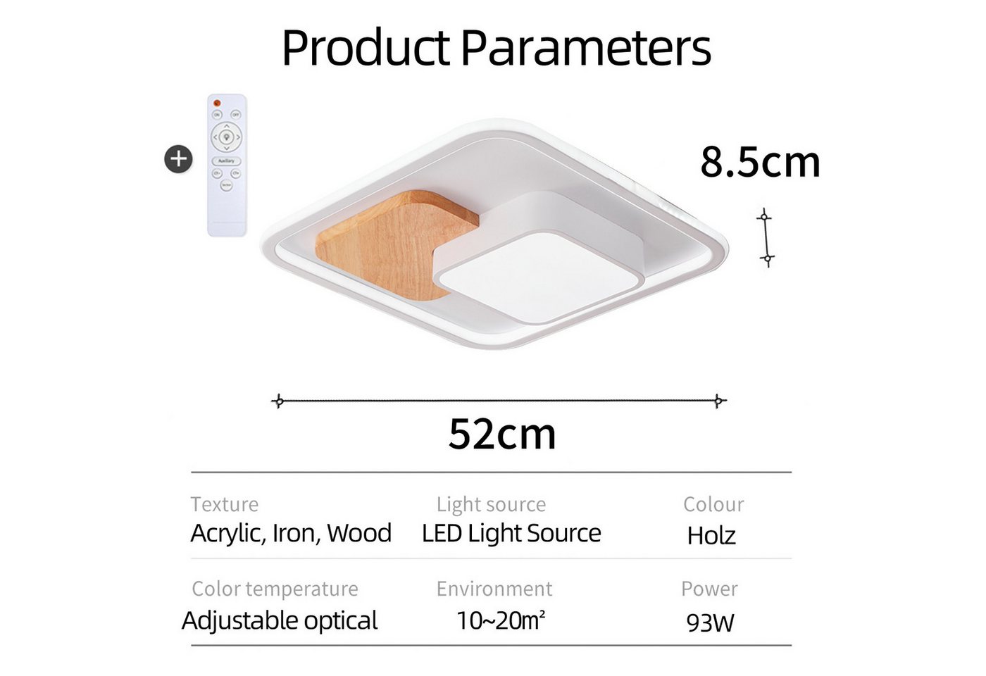 style home Deckenleuchte LED Deckenlampe dimmbar mit Fernbedienung, 90W-Ø50cm, LED fest integriert, Warmweiß bis Kaltweiß 3000K-6000K, Ø50x4cm, rund Leuchte für Wohnzimmer Schlafzimmer Küche Büro, Holz Bild 5