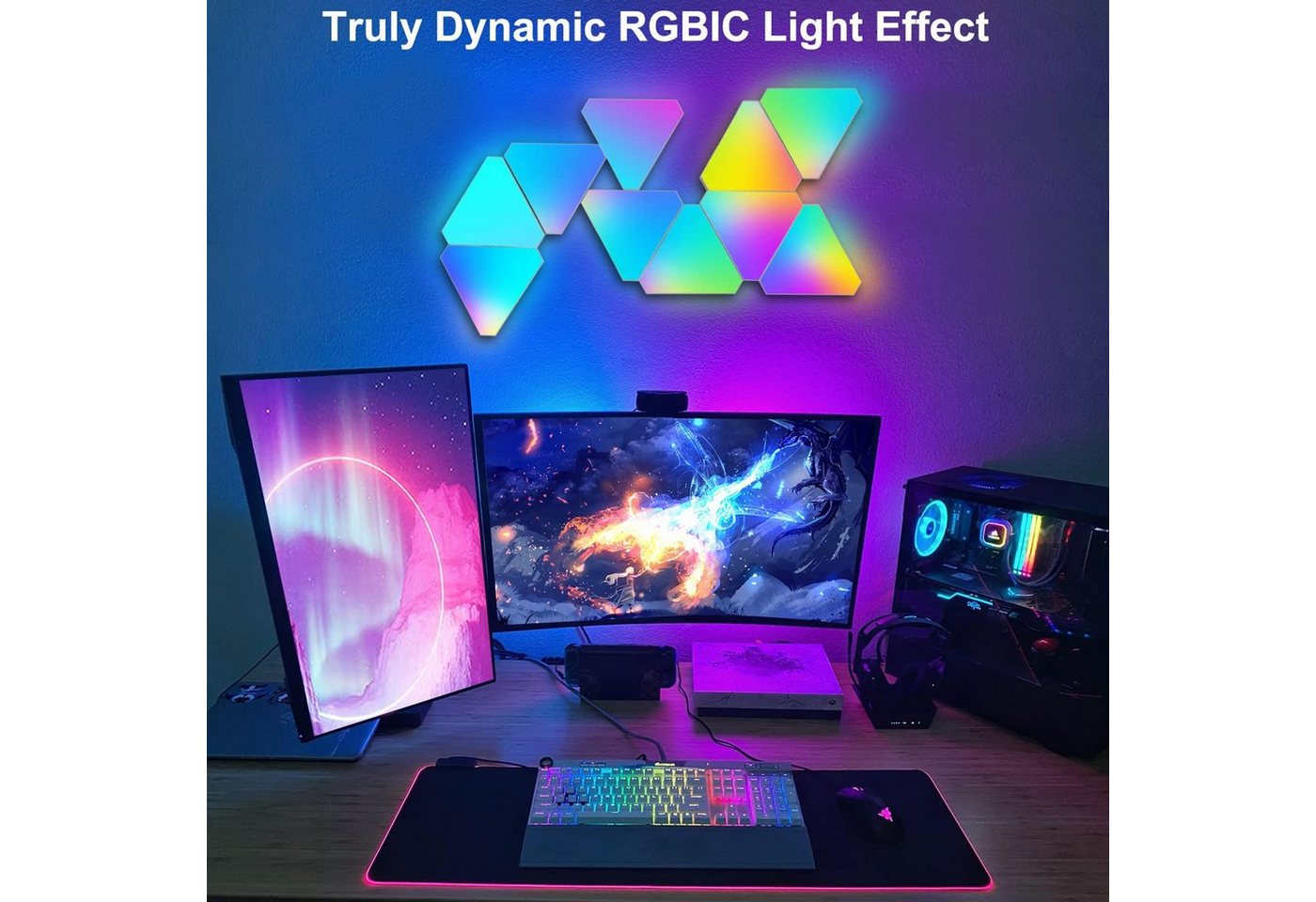 MUPOO LED Wandleuchte LED Wandleuchte Dreiecke,LED Panel Dekolicht, WIFI-APP, LED Nachtlicht für Spiel Schlafzimmer Dekoration Kreative dekorative Bild 4