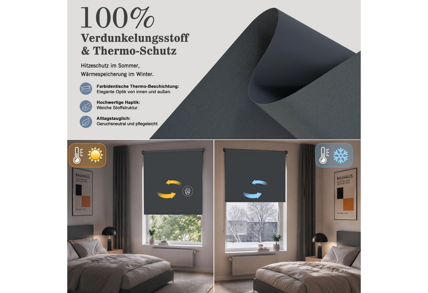 Verdunklungsrollo Rollos für Fenster ohne Bohren Seitenzugrollo Klemmfix Verdunkelnd, Salcar, Klemmfix, 50x130cm,Freihängend, Sonnenschutz, Sichtschutz Thermorollo Bild 4