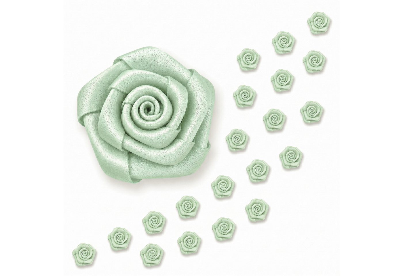 Creativery Streudeko, Satinrosen 15mm zum Basteln & Aufnähen 20 Stück Mint Bild 5