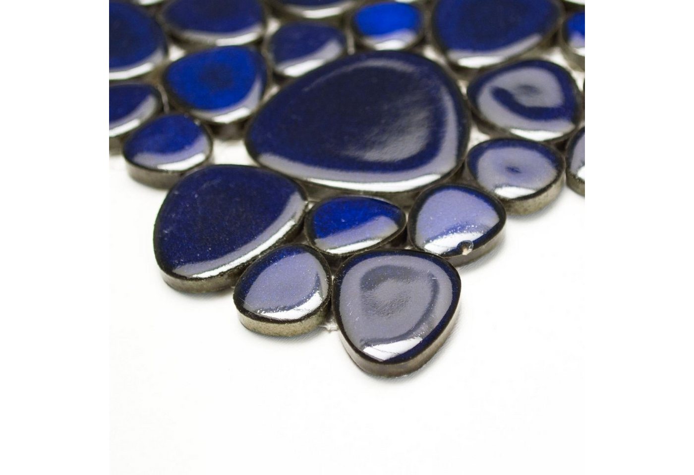 Mosani Mosaikfliesen Kieselmosaik Pebbles Keramikdrops blau glänzend Fliesenspiegel Bild 3