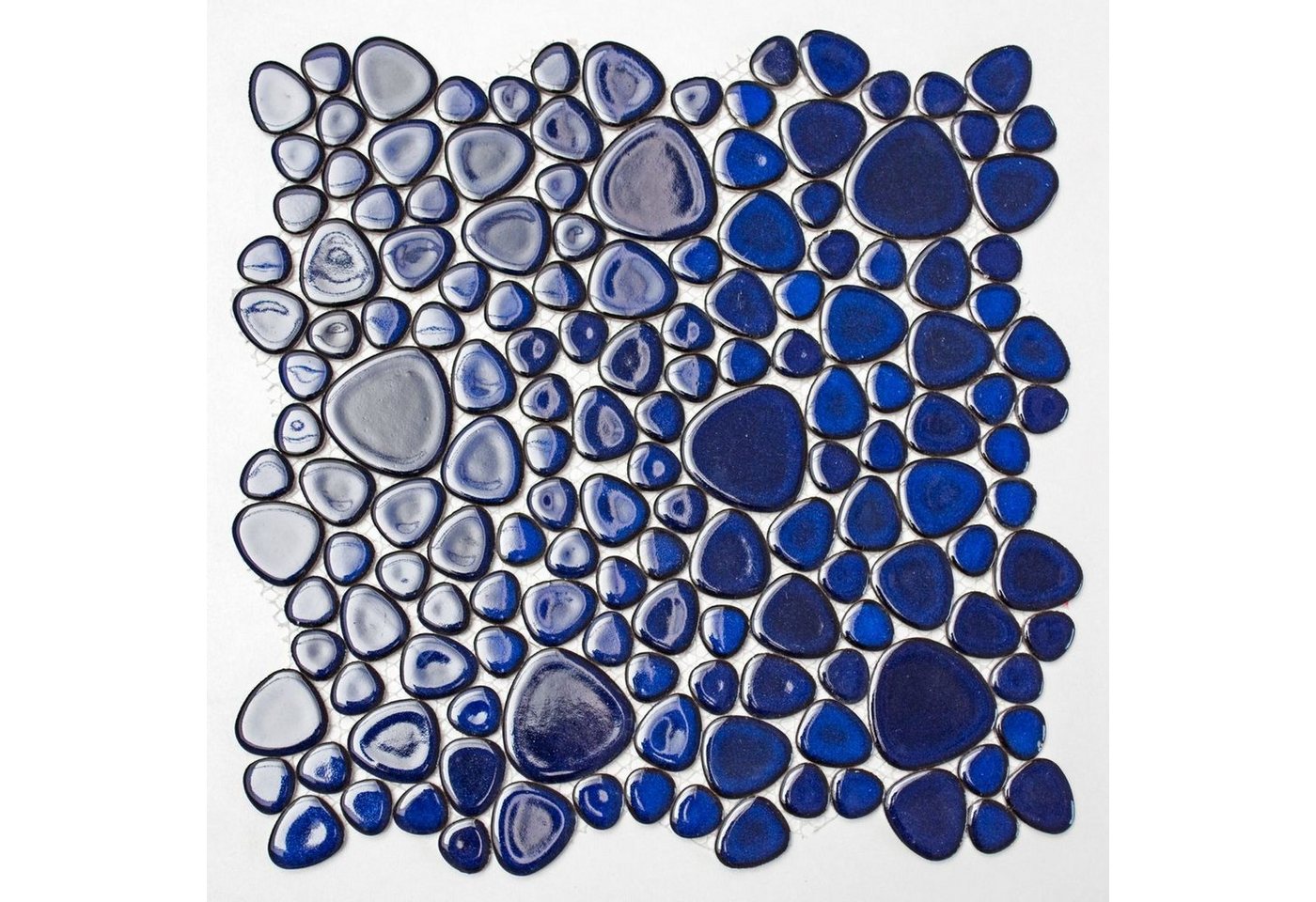 Mosani Mosaikfliesen Kieselmosaik Pebbles Keramikdrops blau glänzend Fliesenspiegel Bild 4