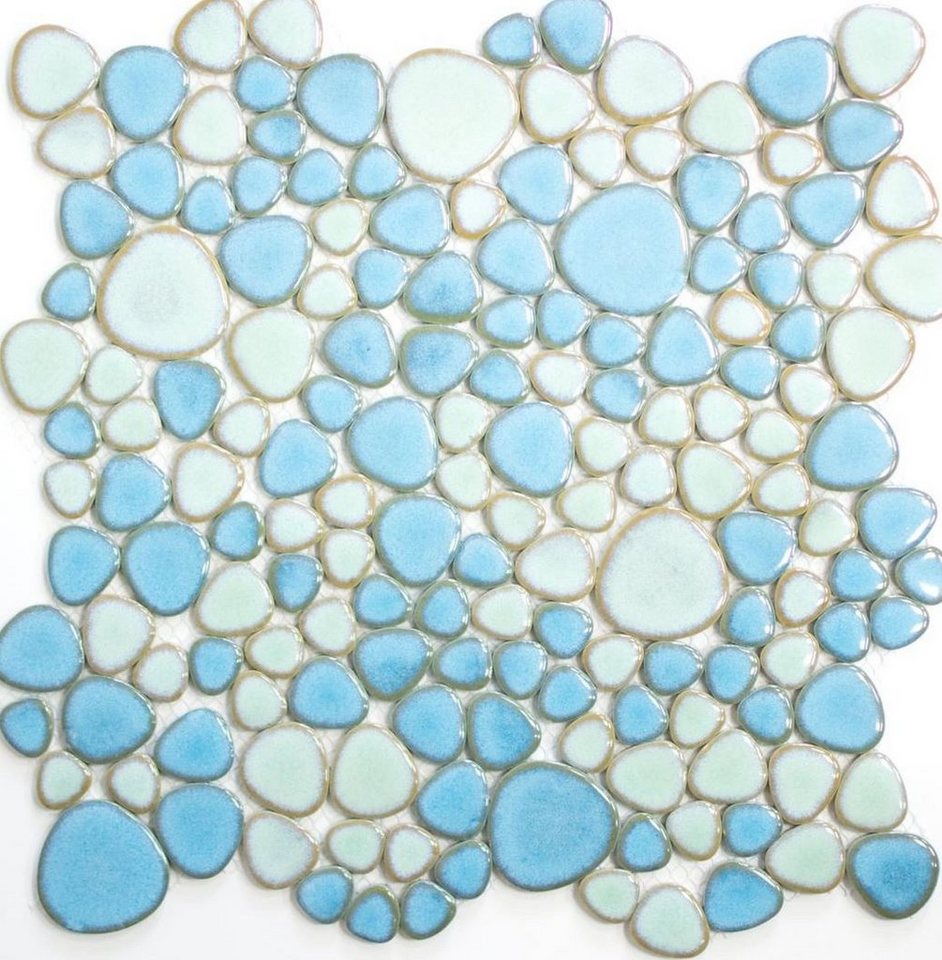 Mosani Mosaikfliesen Kieselmosaik Pebbles Keramikdrops türkisgrün hellblau Dusche Bild 4