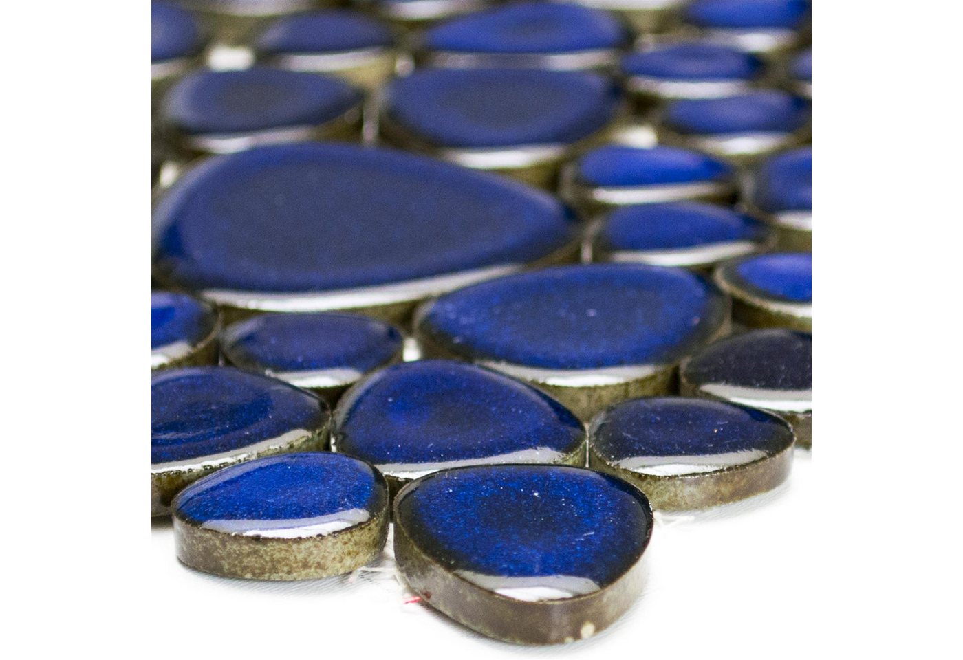 Mosafil Mosaikfliesen Keramik Mosaik Fliesen Kiesel Optik Dunkelblau, Keramik 27.500x27.500, dunkelblau, Verlegefertig auf ein Netz geklebt - Frostsicher - Wasserfest