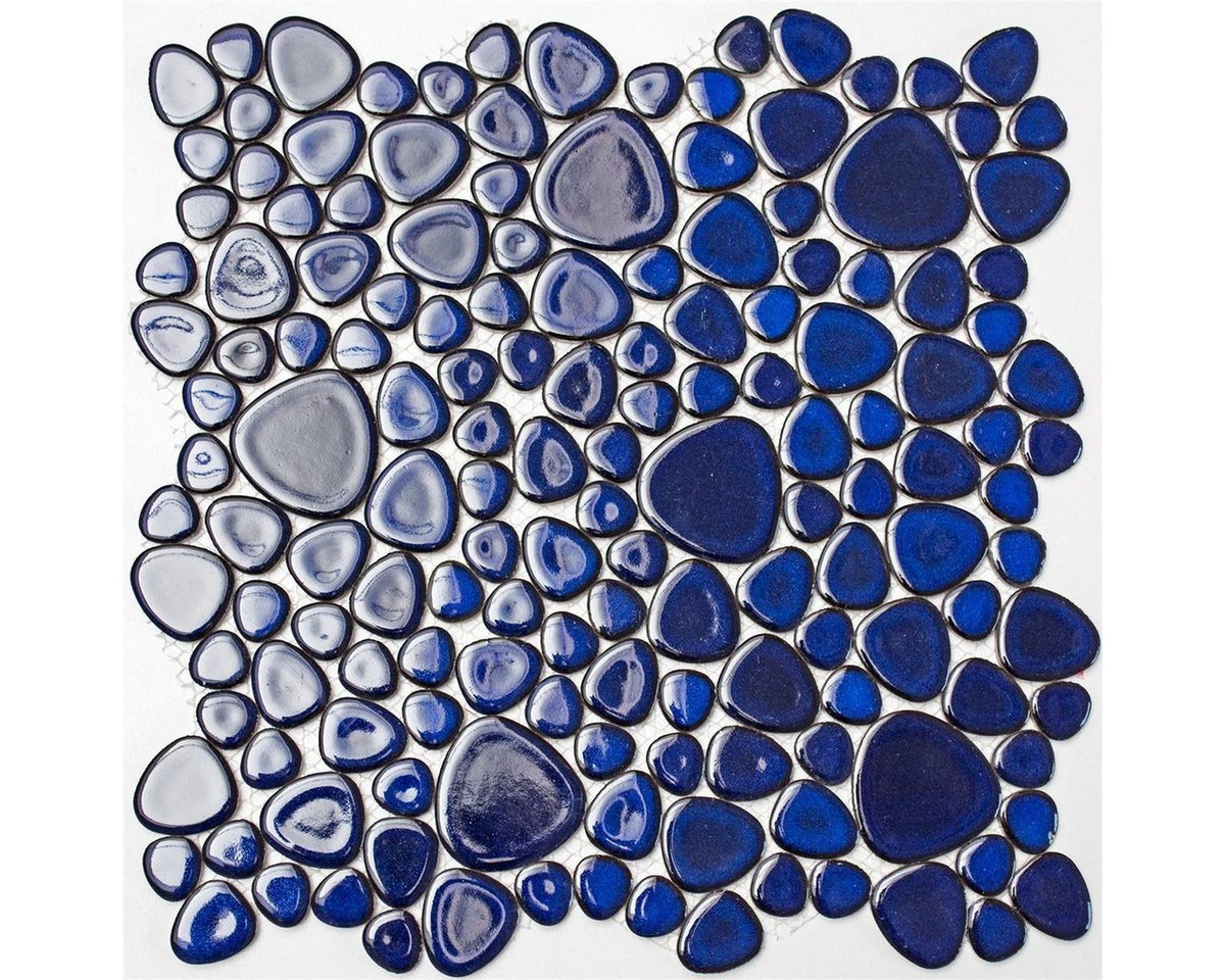 Mosafil Mosaikfliesen Keramik Mosaik Fliesen Kiesel Optik Dunkelblau, Keramik 27.500x27.500, dunkelblau, Verlegefertig auf ein Netz geklebt - Frostsicher - Wasserfest Bild 2