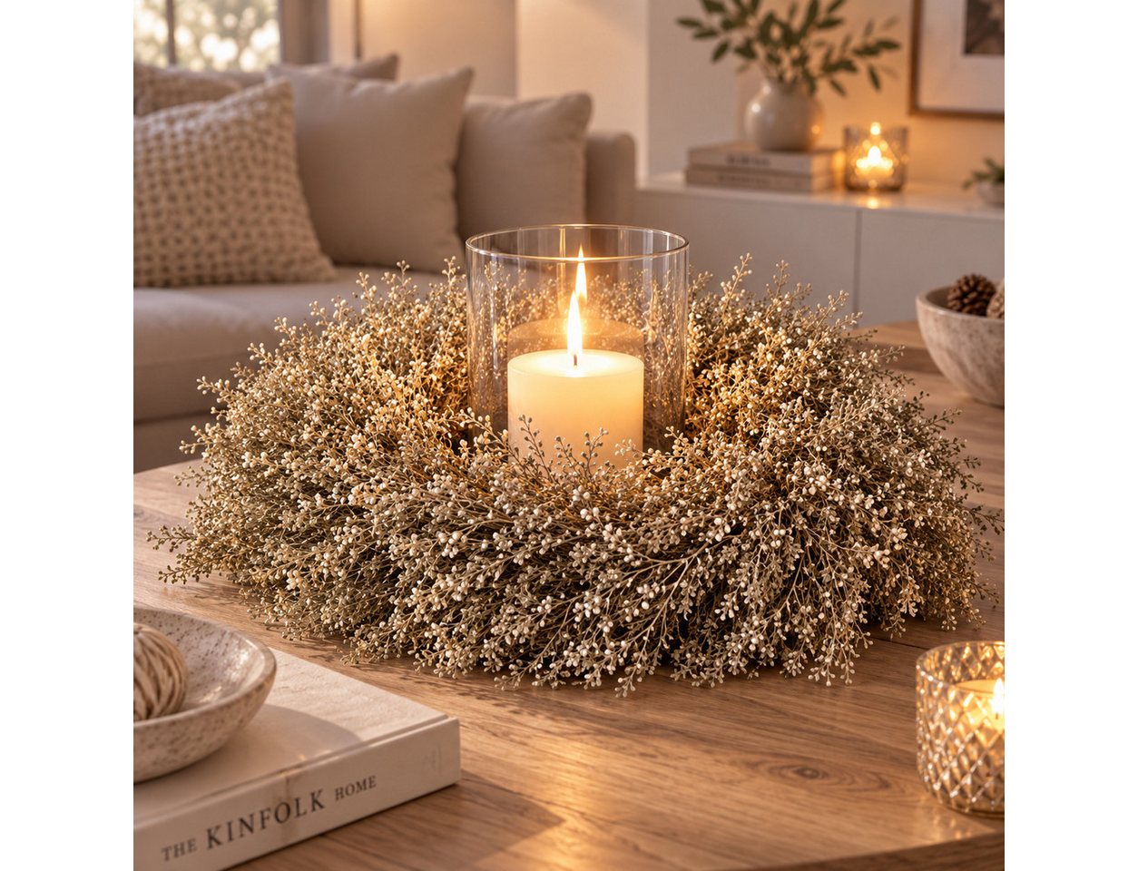 finehomegarden Dekokranz Lepidium Kranz Ø35cm Platin Herbstkranz Türkranz Herbst Deko, Naturmaterial Türkranz, Wandkranz & Tischdeko – Herbstliche Dekoration Bild 2
