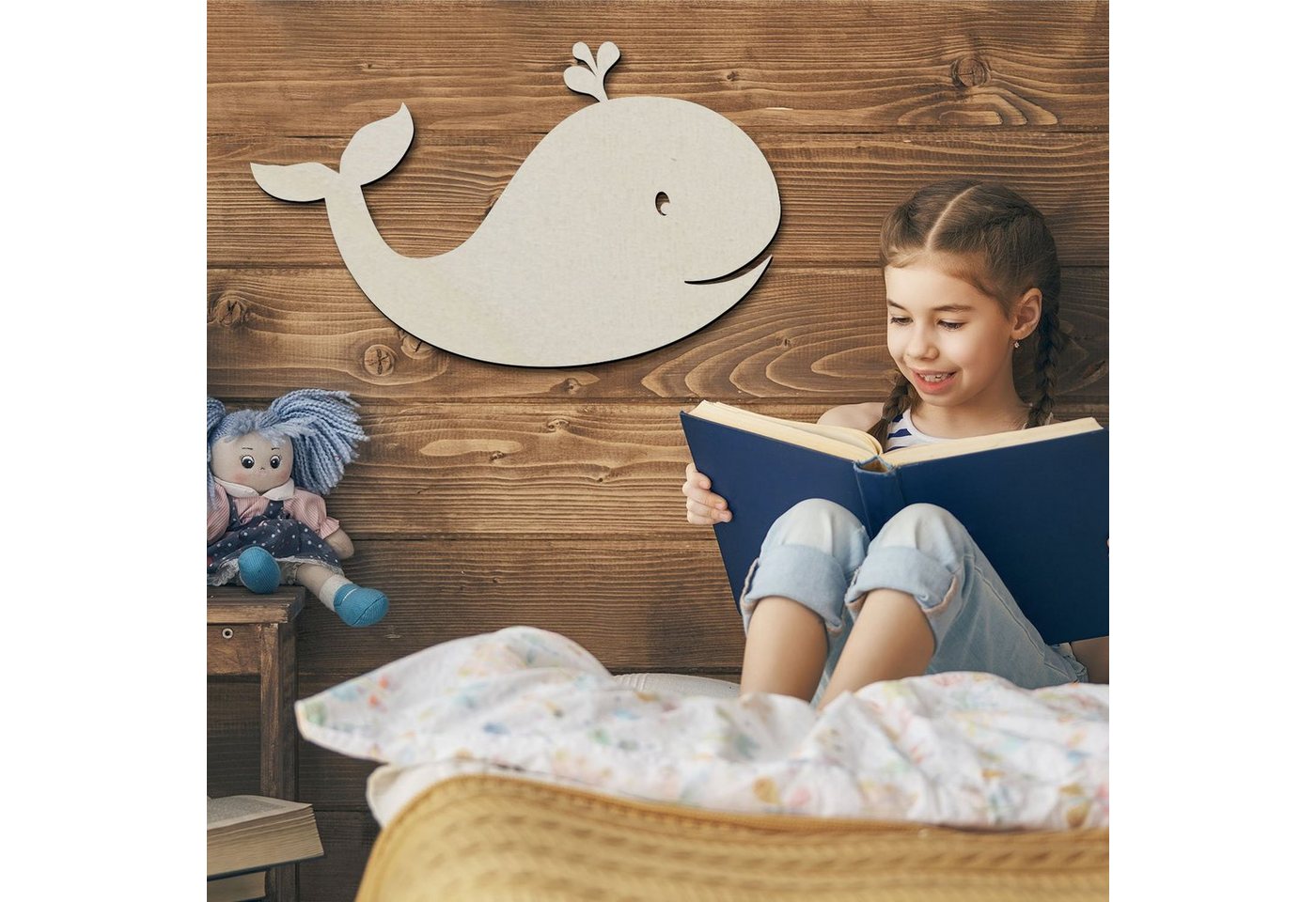 Namofactur LED Nachtlicht Wandlampe Wal Holz Wand Deko Lampe, Kinderzimmer Nachtlicht, Mit Zugschalter, LED fest integriert, Warmweiß Bild 4